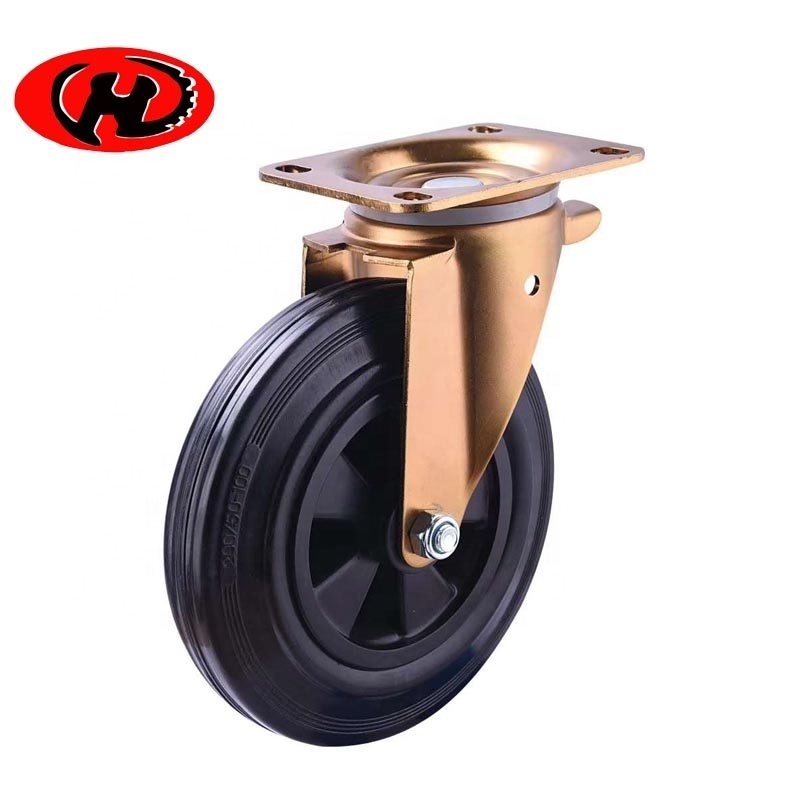 8 inch black rubber  industrial castor dustbin swivel waste trash garbage container caster wheels with brake