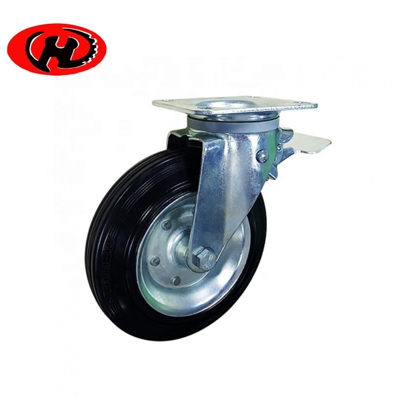 8 inch black rubber  industrial castor dustbin swivel waste trash garbage container caster wheels with brake