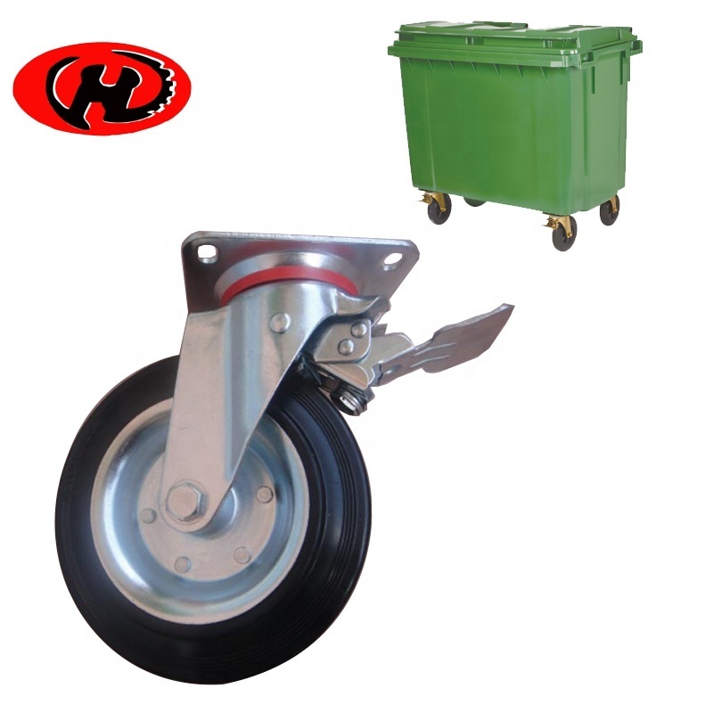 8 inches rubber  garbage container caster wheel industrial trash bin castor wheels