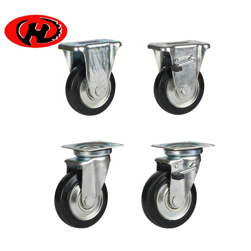 black rubber metal disc 4 5 6 8 Inch Wheel Japanese pedestal brake Casters Japan Style  industrial castor wheels