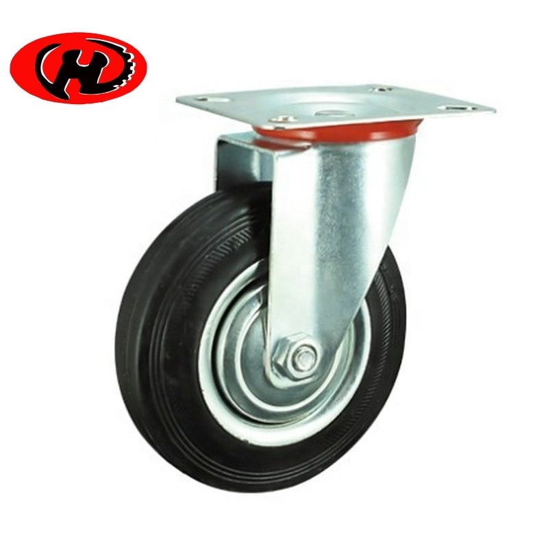 4inch 5inch 6inch  black rubber  industrial dustbin swivel waste trash container caster wheels with metal protection cover