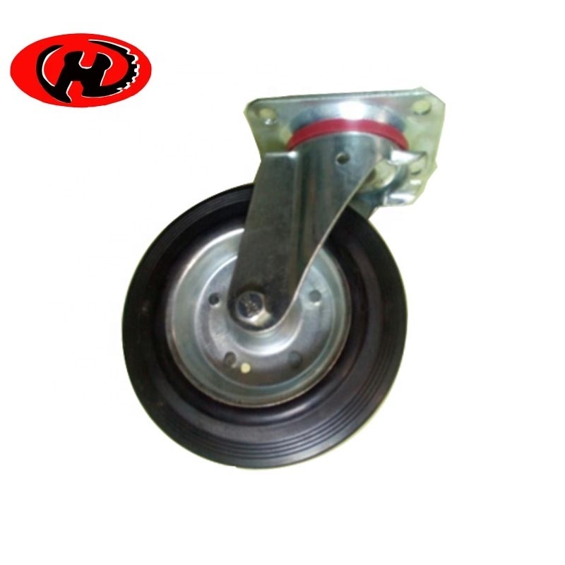 8 inch black rubber  industrial castor dustbin swivel waste trash garbage container caster wheels with brake