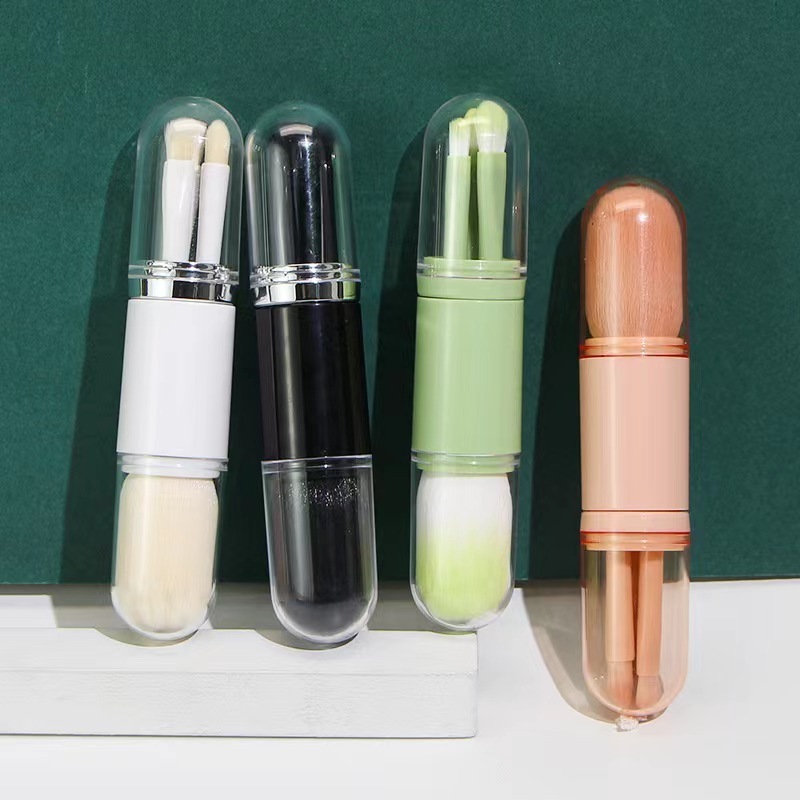 High quality  Professional Retractable Portable 4 in 1 Mini Cute Powder Eye Shadow Makeup Brush sets