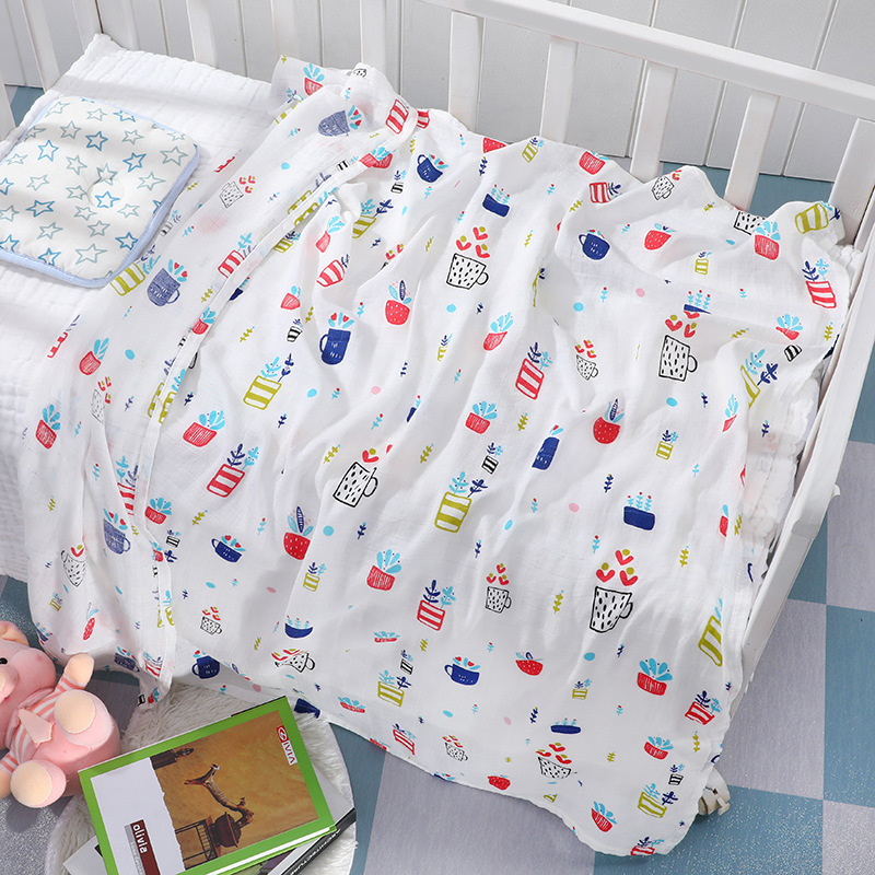 Baby Muslin Blanket Customize 2 Layers Baby 100% Cotton Bamboo Muslin Swaddle Blanket For Newborns