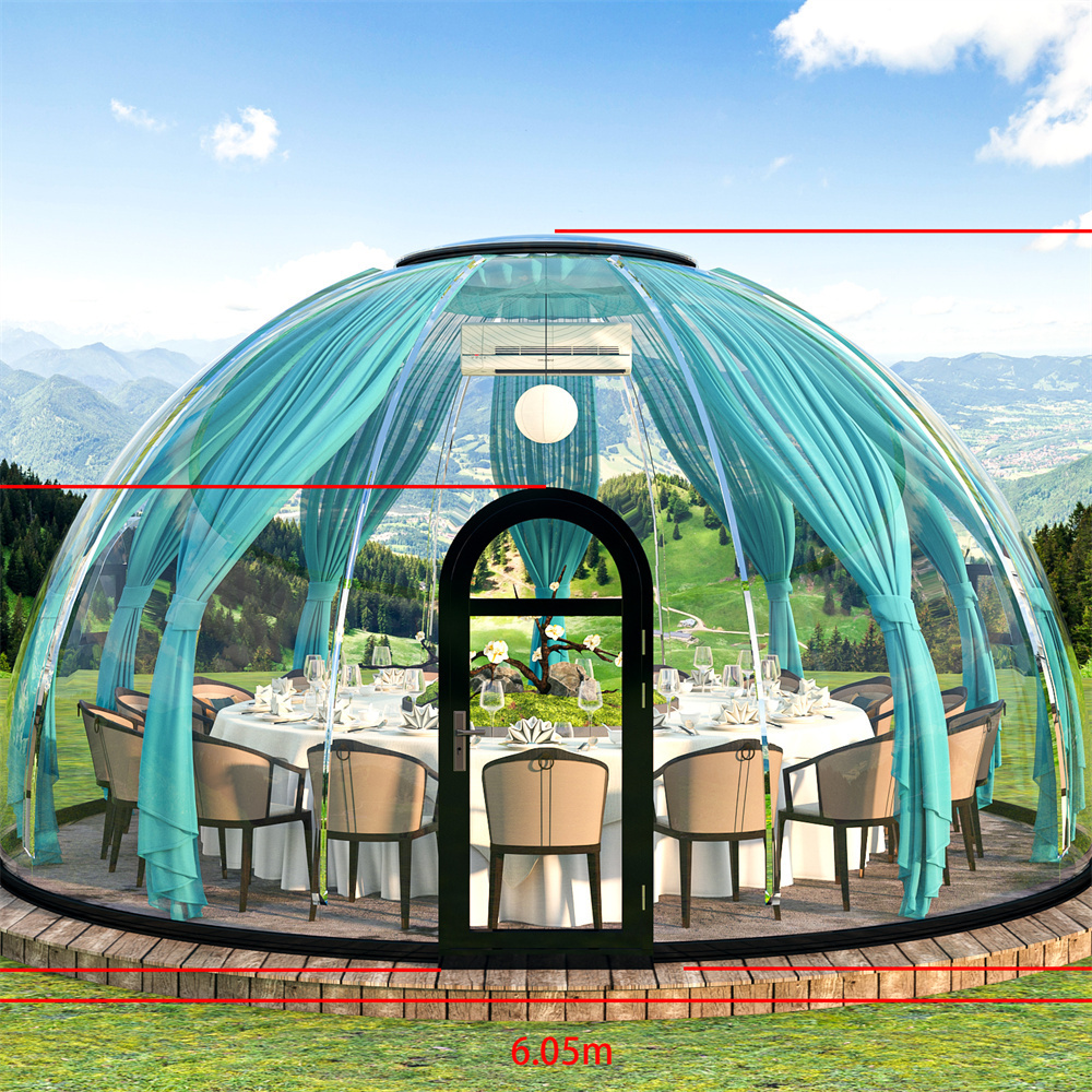 China extra large luxury 18-20person transparent wind resistant dome prefab house