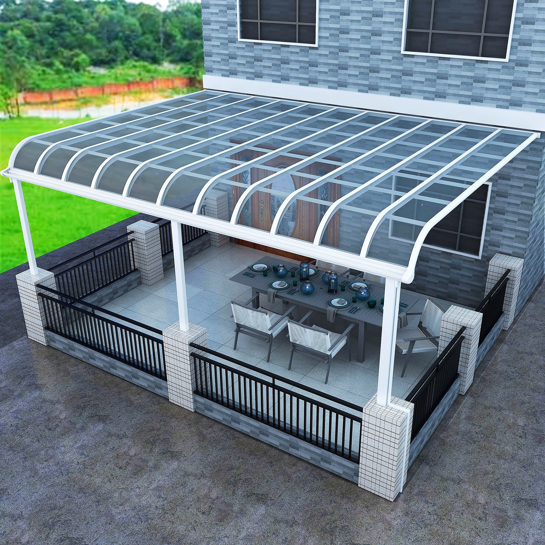 Outdoor typhoon Windproof  Aluminum Frame Terrace Awning Rain Canopy Polycarbonate Roof Pergola