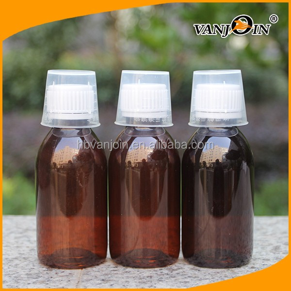 100ML Amber Round PET Cough Syrup Bottle with Measuring Cup