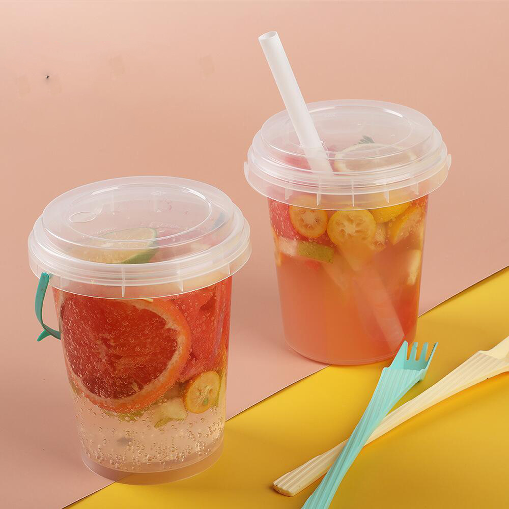 32 OZ Plastic Drink Buckets Wholesale 1000ml 700ml BIG Volume Disposable Fruits Container Clear Bucket Cups With Lid