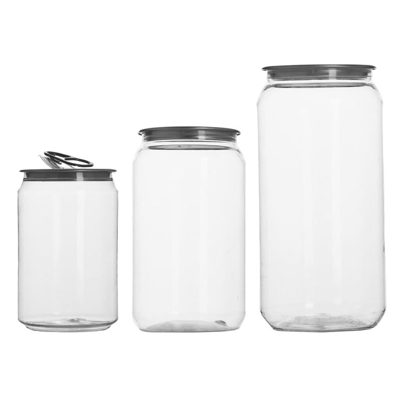 200ml 330ml 500ml 550ml 650ml Plastic Transparent PET Soda Can For Beverages Custom flat bottom pet soda Jar