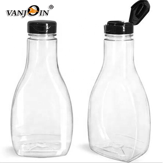 16 OZ Pet Plastic Salad Dressing Bottles flat square pet plastic sauce Bottles 500ml food grade salad squeeze bottles