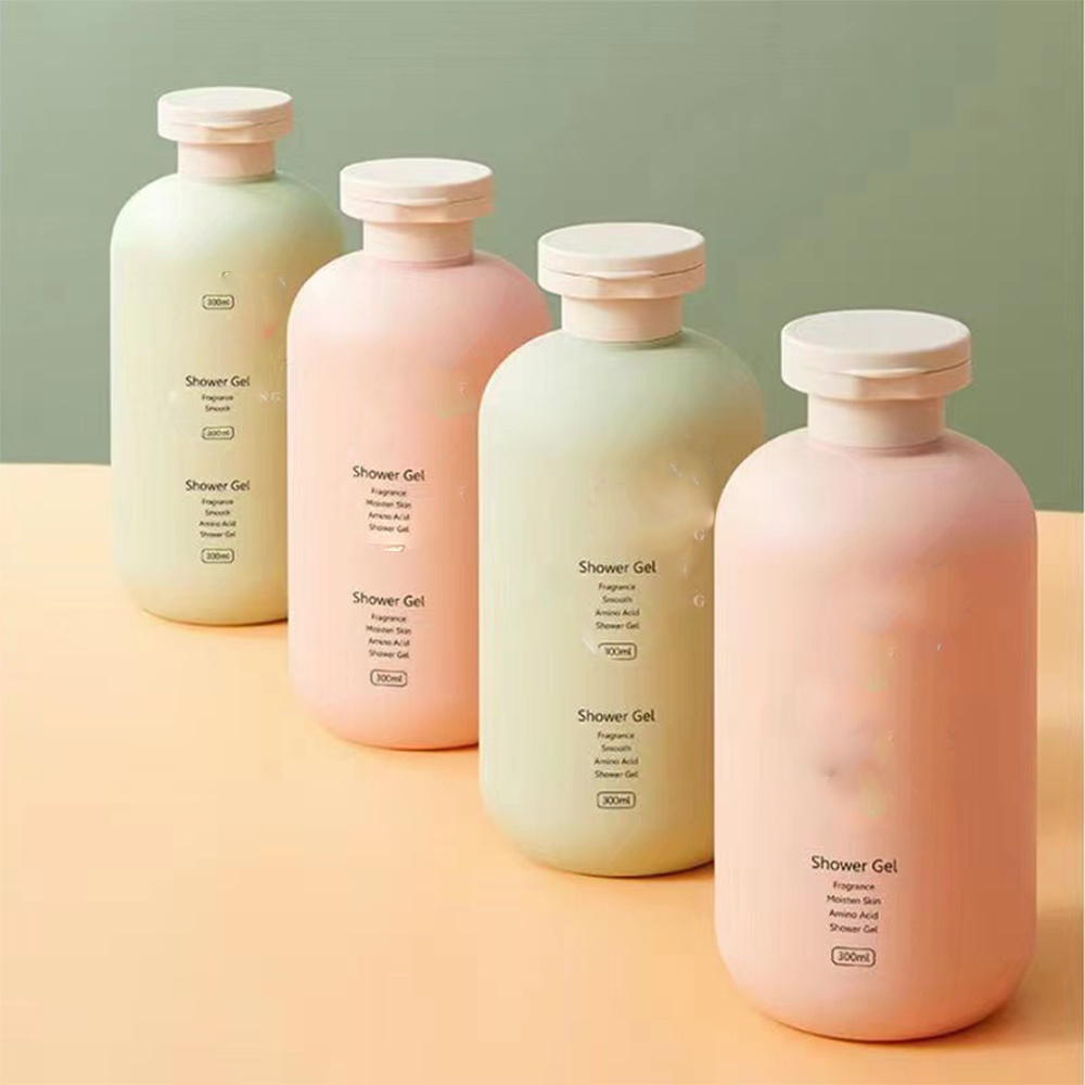 Eco-friendly  green 200ml 300ml Big Flip lid Soft Touch HDPE  Cosmetic Packaging Body Lotion plastic Shampoo Bottles