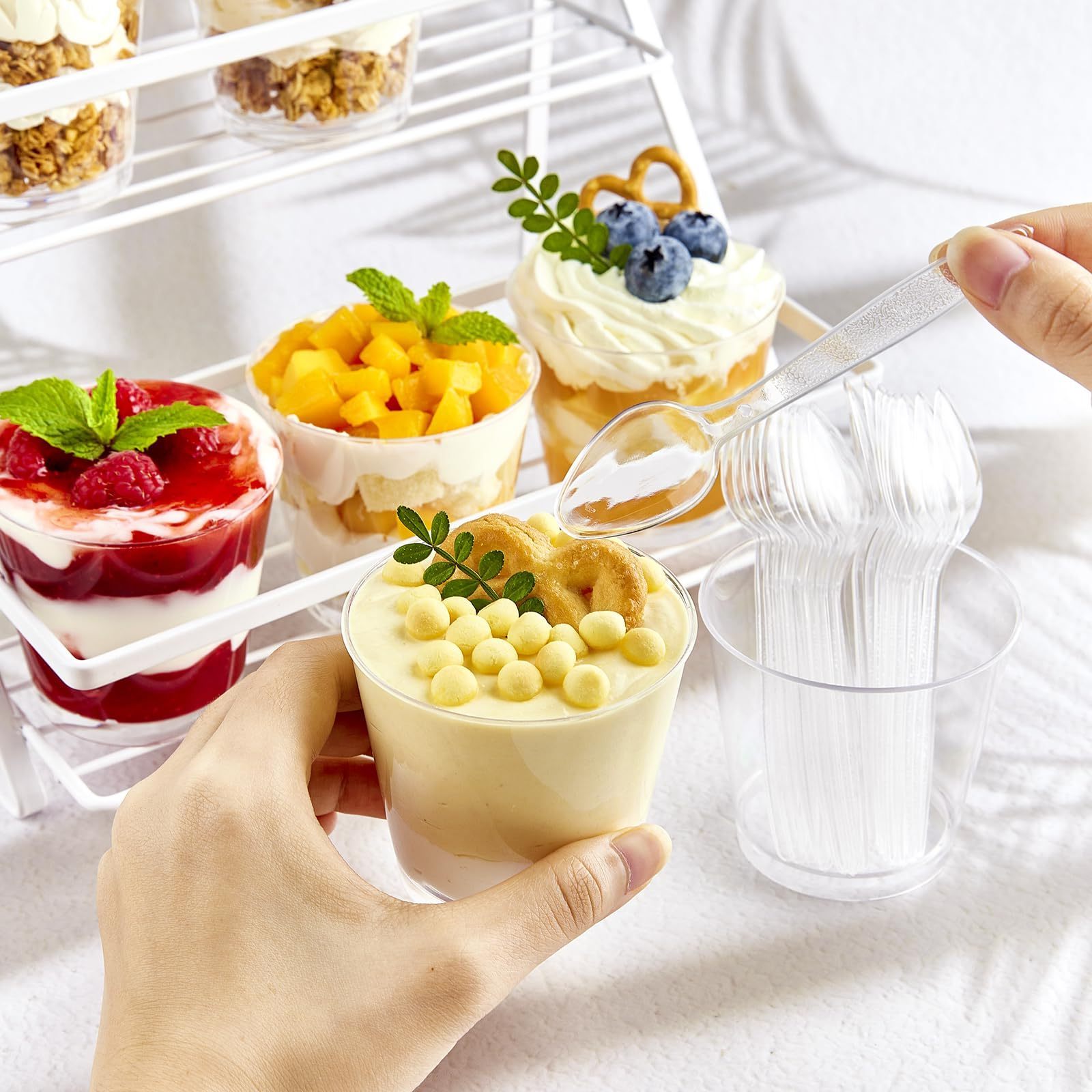 Disposable Plastic Compote Dessert Cups 8 oz Small Square Clear Plastic Dessert Tumbler Cups Serving Bowl