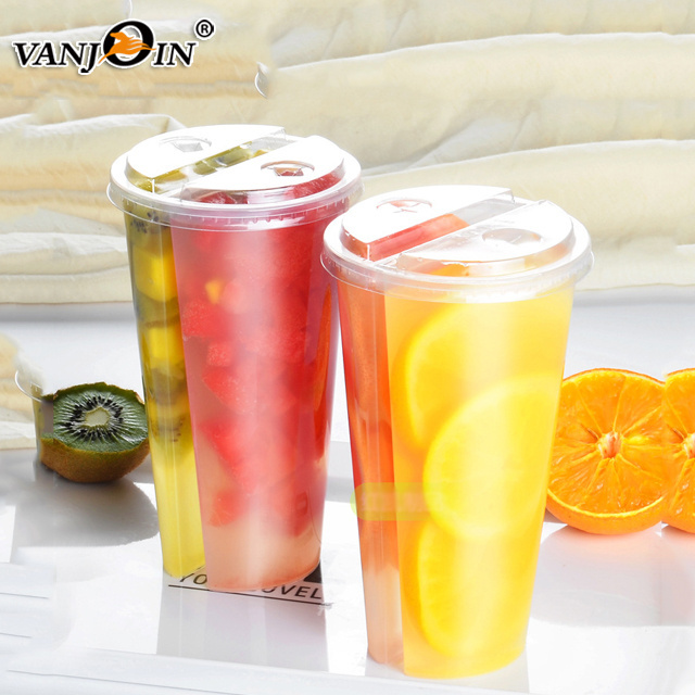 Disposable Plastic Cup PP 700ml Split Boba Cups 2 Compartments for Bubble Tea