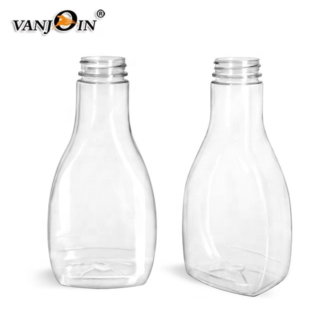 16 OZ Pet Plastic Salad Dressing Bottles flat square pet plastic sauce Bottles 500ml food grade salad squeeze bottles