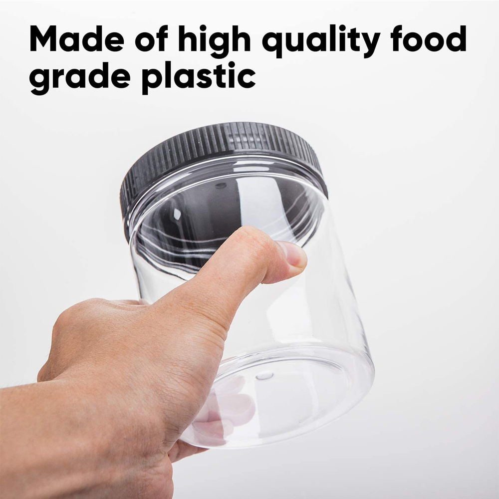 low price 150 ml food grade  Empty Plastic Slime Bottles 150 ml Cosmetic lotion pet Jars  Black Lids Clear Slime Containers