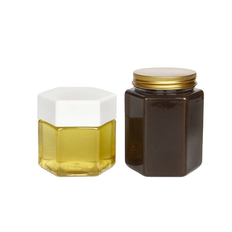 Oval Hexagon Square plastic jars for food pickle chili sauce honey candy with metal lid