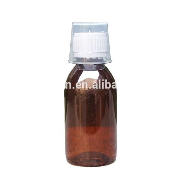 100ML Amber Round PET Cough Syrup Bottle with Measuring Cup