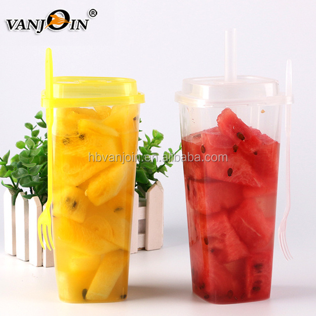 New Arrival 1L 1.5L 2L Cups Food Storage Fresh Fruit Beverage Container Bucket Large Capacity Square Cups for Beverage