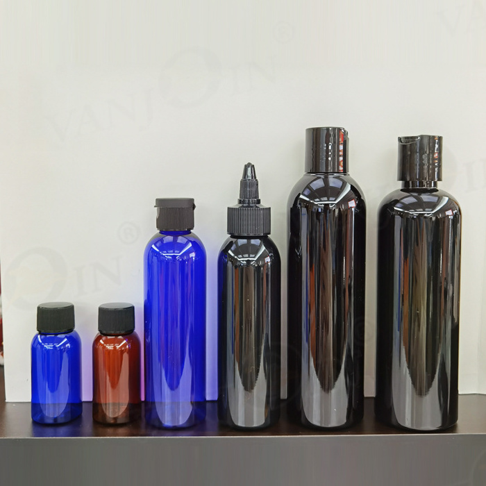 50ml 2oz 120ml 4oz 240ml 8oz Different Empty Hair Shampoo Essential Oil Bottles Packaging Amber Blue Black PET Plastic Bottle