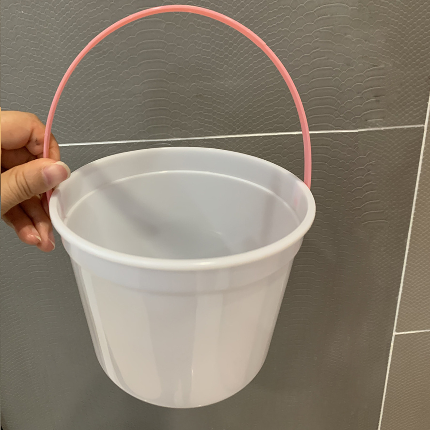 Empty 48 oz. Own Logo Printed Plastic Mini Donut Bucket With Yellow And Red Carrying Handle And Lids