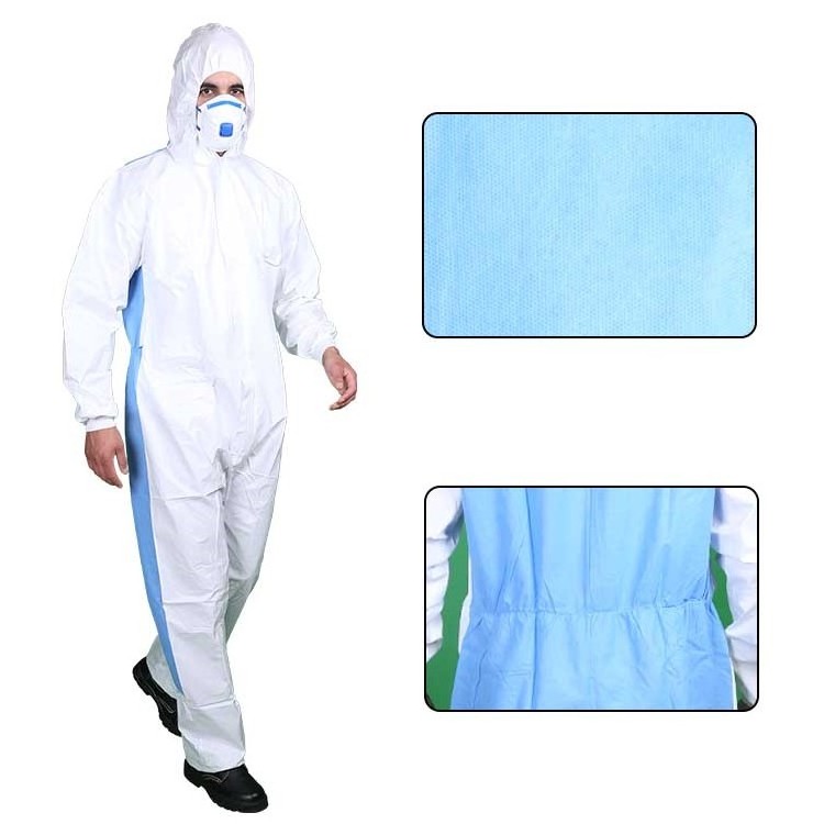 Anti-Static Three Piece Hood Type56 Microporous film laminated coverall with 50GSM Breathable Low-Linting SMS Back Panel