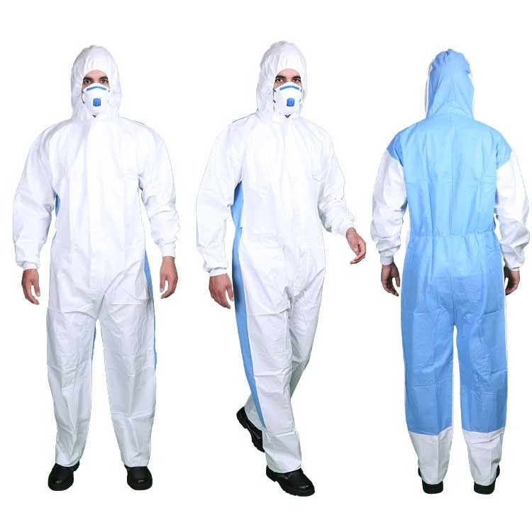 Anti-Static Three Piece Hood Type56 Microporous film laminated coverall with 50GSM Breathable Low-Linting SMS Back Panel