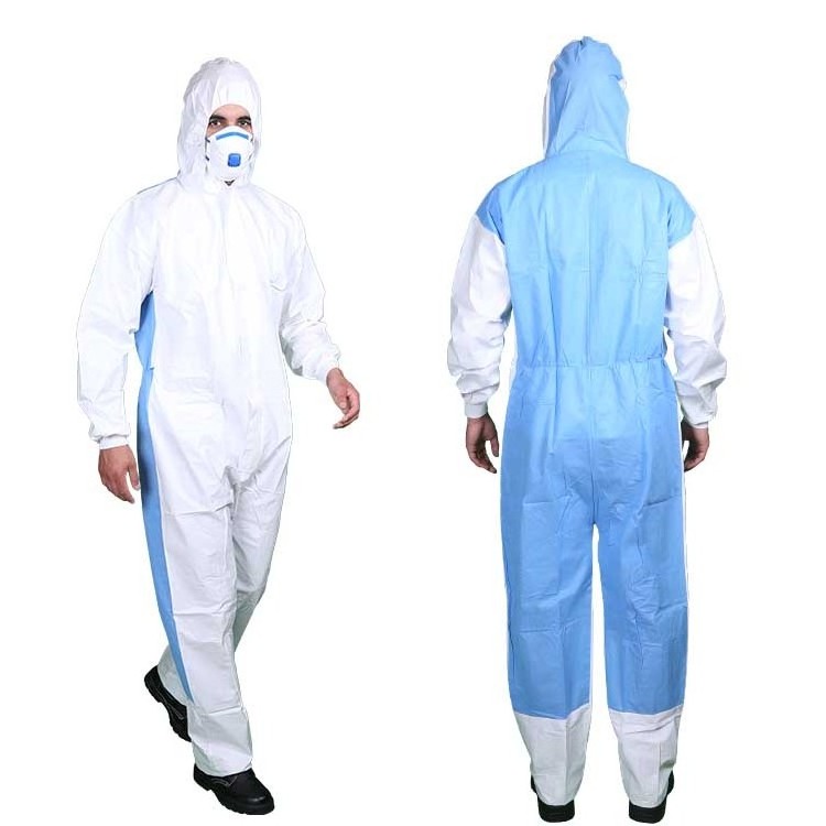 Anti-Static Three Piece Hood Type56 Microporous film laminated coverall with 50GSM Breathable Low-Linting SMS Back Panel