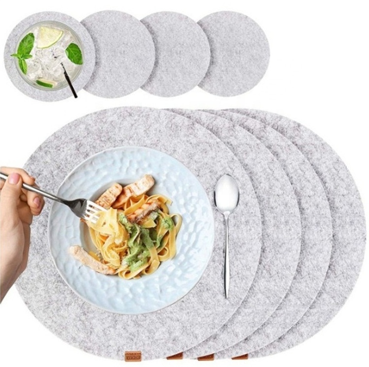 Dark Grey placemat 4 sets Premium Leather Felt Place Mat with Glass Coaster and Cutlery Holder for Dining Table