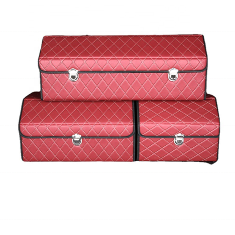 Waterproof PU Leather Custom logo Collapsible Car Trunk box Storage Organizer with Lid for Auto, Cargo Box for Suv, Truck