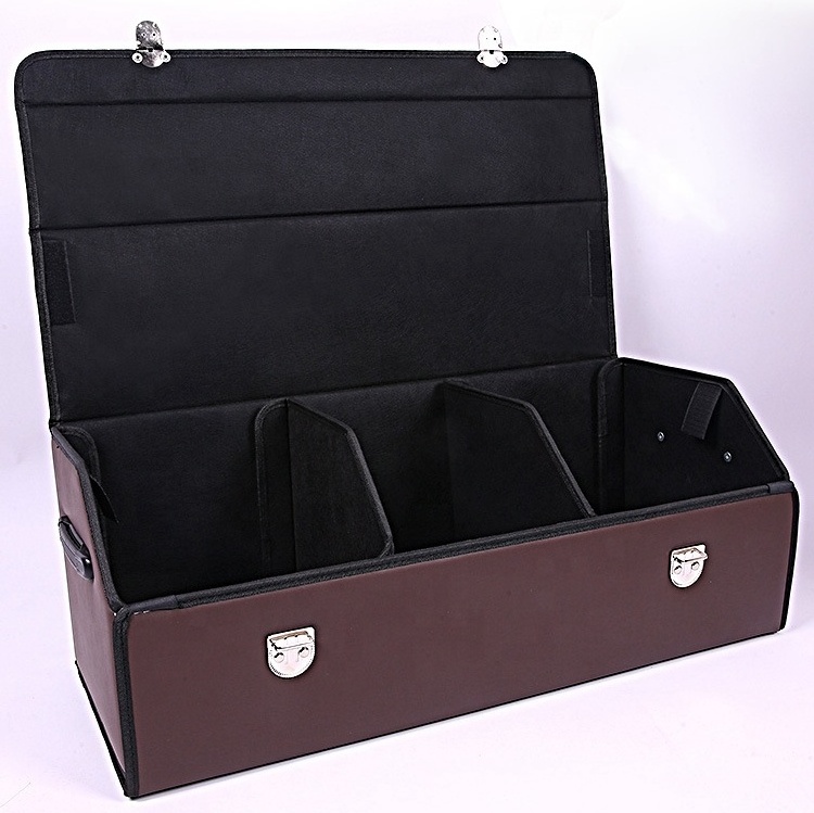 Waterproof PU Leather Custom logo Collapsible Car Trunk box Storage Organizer with Lid for Auto, Cargo Box for Suv, Truck