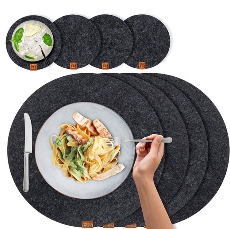 Dark Grey placemat 4 sets Premium Leather Felt Place Mat with Glass Coaster and Cutlery Holder for Dining Table