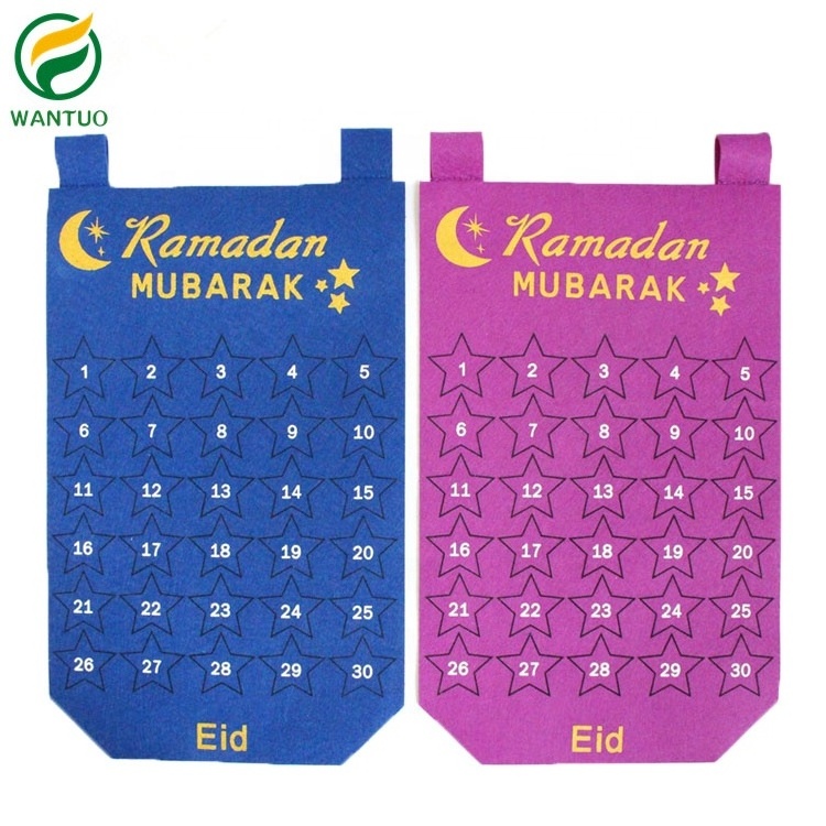 Eid Mubarak Felt Calendar Ramadan Countdown Calendar with Candy Pockets Gift for Kids, Ramadan Decorations, Party