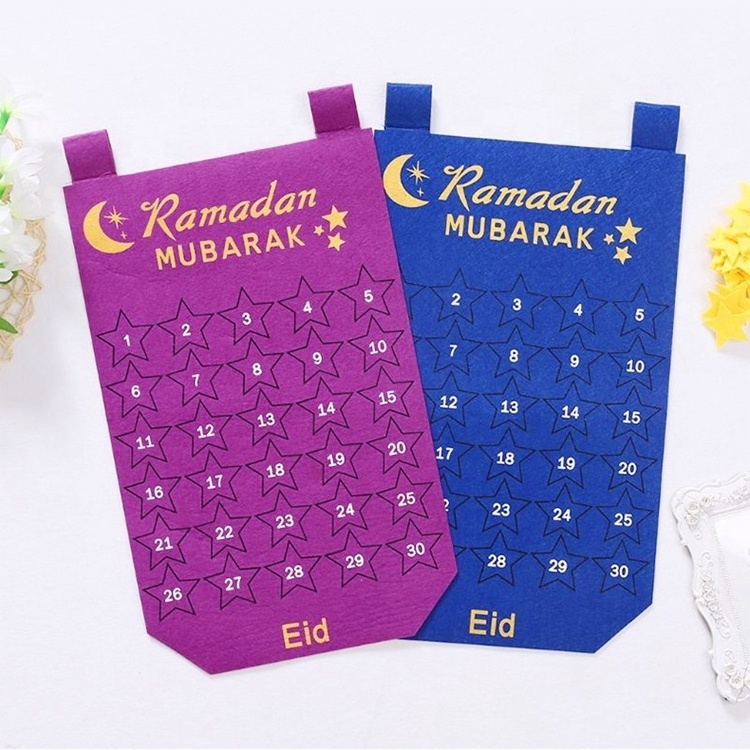 Eid Mubarak Felt Calendar Ramadan Countdown Calendar with Candy Pockets Gift for Kids, Ramadan Decorations, Party