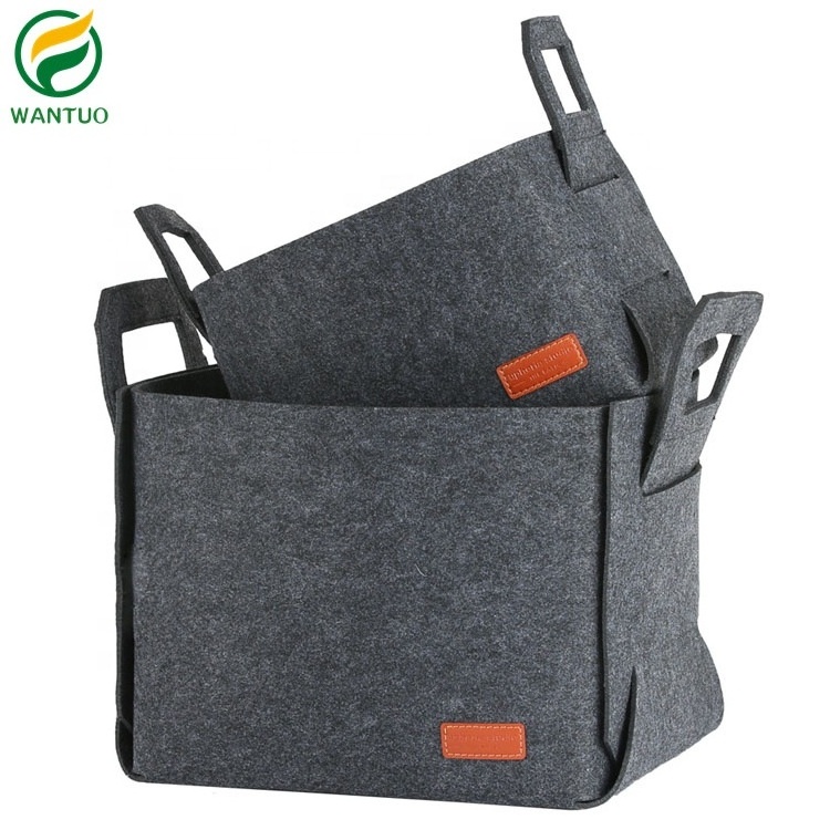 Household Large Foldable Felt Gift Storage Basket Organizer Collapsible Laundry Basket Stationery Storage Basket with Handle