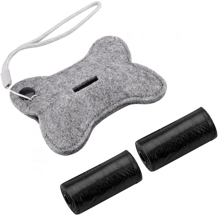 Portable Felt Dog Poop Bag Pouch Outdoor Walking Pet Waste Bag Dispenser Poo Bags Carrier