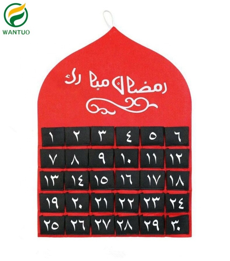 Eid Mubarak Felt Calendar Ramadan Countdown Calendar with Candy Pockets Gift for Kids, Ramadan Decorations, Party