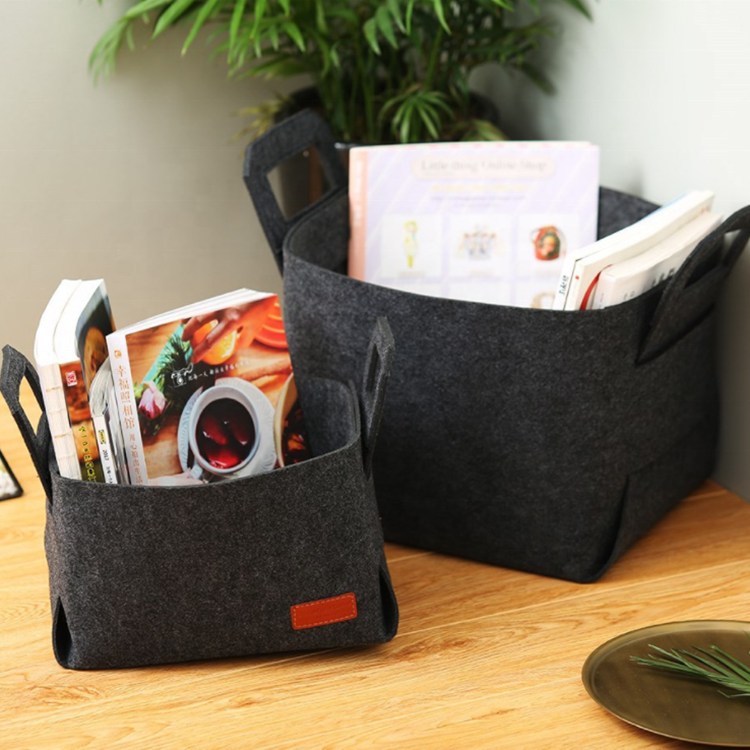 Household Large Foldable Felt Gift Storage Basket Organizer Collapsible Laundry Basket Stationery Storage Basket with Handle