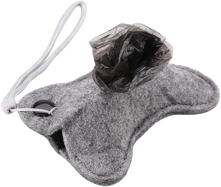 Portable Felt Dog Poop Bag Pouch Outdoor Walking Pet Waste Bag Dispenser Poo Bags Carrier