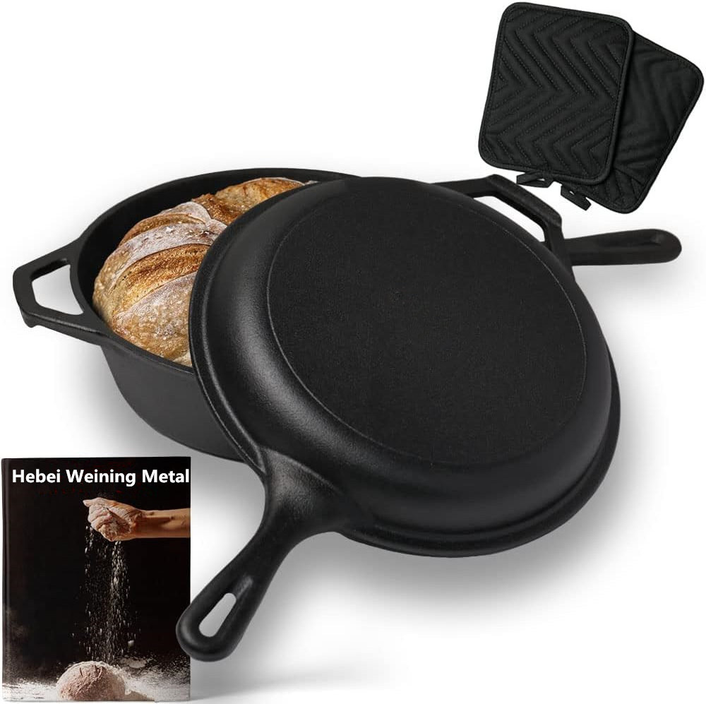 2-In-1 Multi Cooker Deep Pot Frying Pan Cast Iron Combo Cooker Pre-Seasoned Cast Iron Pot With Lid