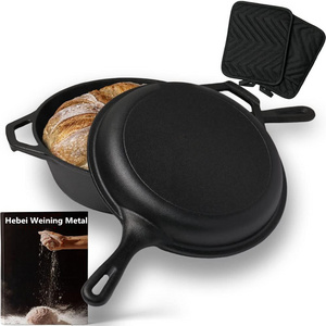 2-In-1 Multi Cooker Deep Pot Frying Pan Cast Iron Combo Cooker Pre-Seasoned Cast Iron Pot With Lid