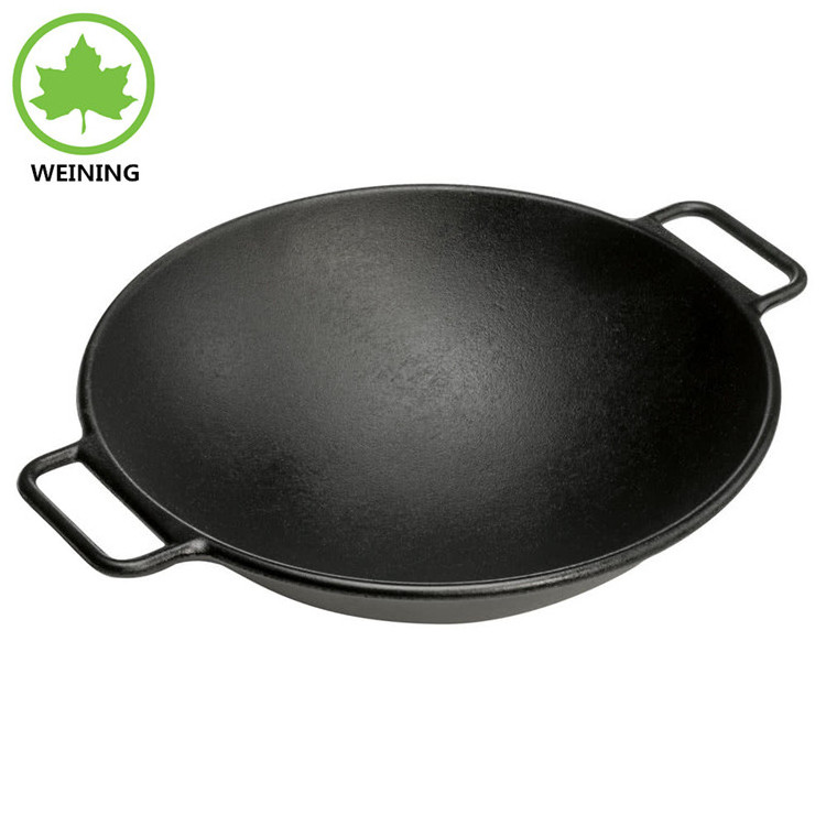 Best Price Black Non Stick Big Woks Cast Iron Pre Seasoned Wok With Double Ears