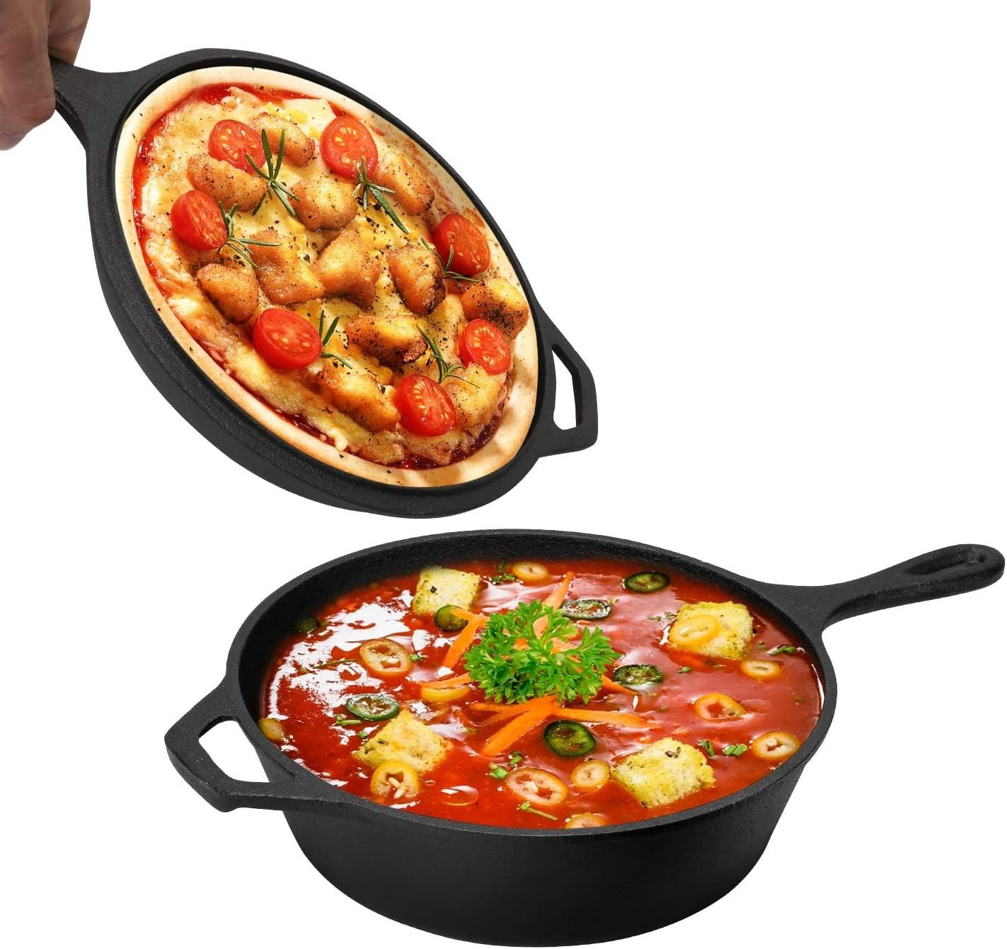 Hot sale 2-In-1 Multi Cooker Deep Pot Frying Pan Cast Iron Combo Cooker Pre-Seasoned Oven Safe Cookware