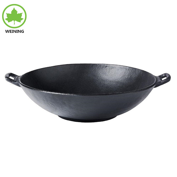 Best Price Black Non Stick Big Woks Cast Iron Pre Seasoned Wok With Double Ears