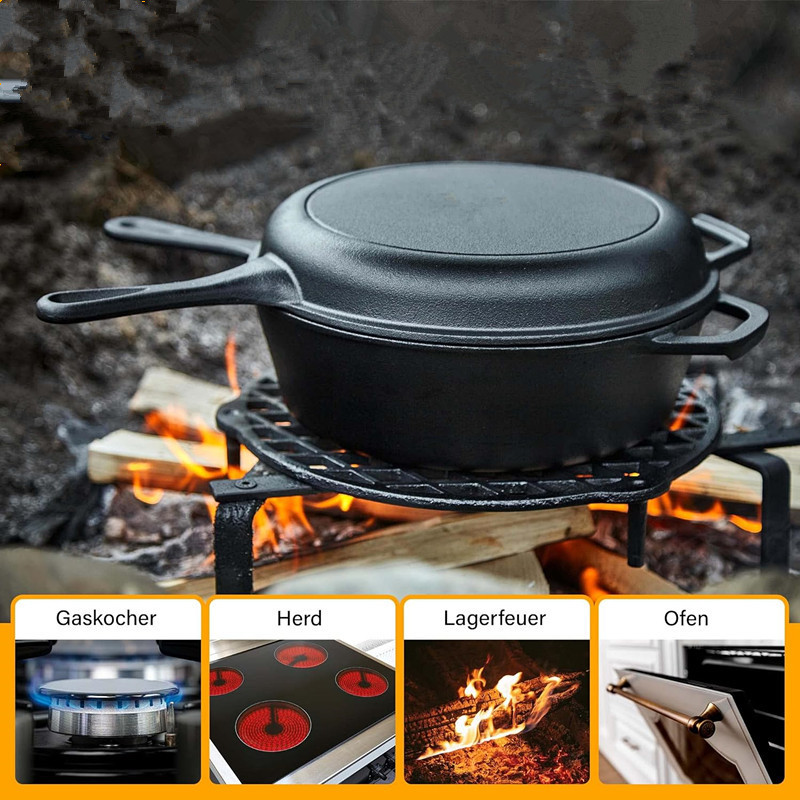 Hot sale 2-In-1 Multi Cooker Deep Pot Frying Pan Cast Iron Combo Cooker Pre-Seasoned Oven Safe Cookware