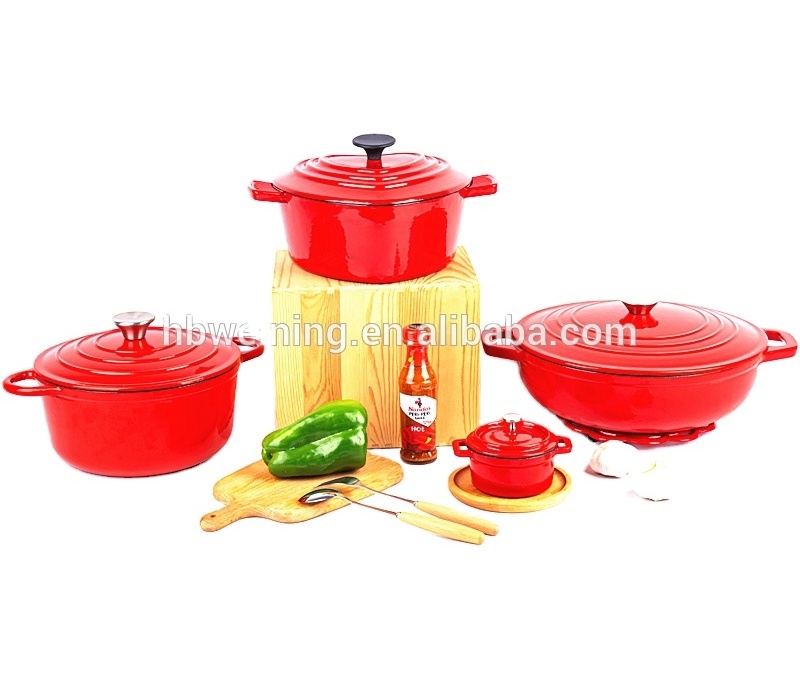 2023 Factory Supply Customizable kitchen red enamel cast iron pans and iron pots cast cookware set