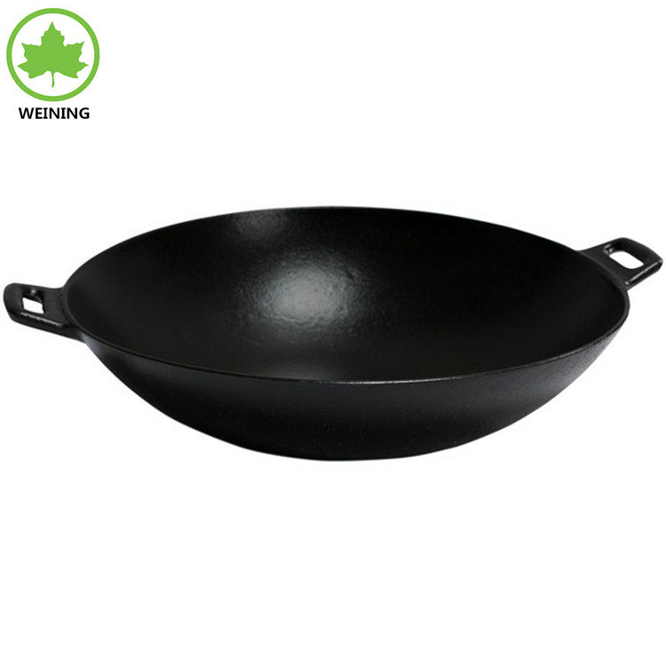 Best Price Black Non Stick Big Woks Cast Iron Pre Seasoned Wok With Double Ears