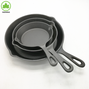 Cast Iron Round Skillet Set 3 Pcs Flat Preseasoned Frying Pan, 6.5", 8", 10.5", Black