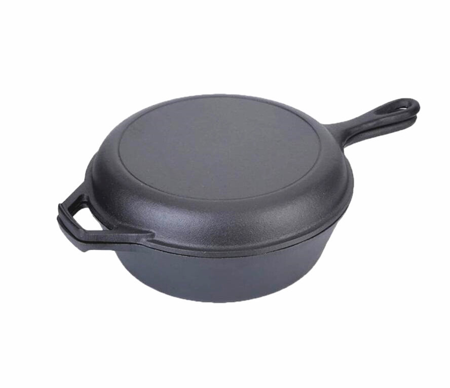 Hot sale 2-In-1 Multi Cooker Deep Pot Frying Pan Cast Iron Combo Cooker Pre-Seasoned Oven Safe Cookware