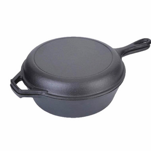 Hot sale 2-In-1 Multi Cooker Deep Pot Frying Pan Cast Iron Combo Cooker Pre-Seasoned Oven Safe Cookware