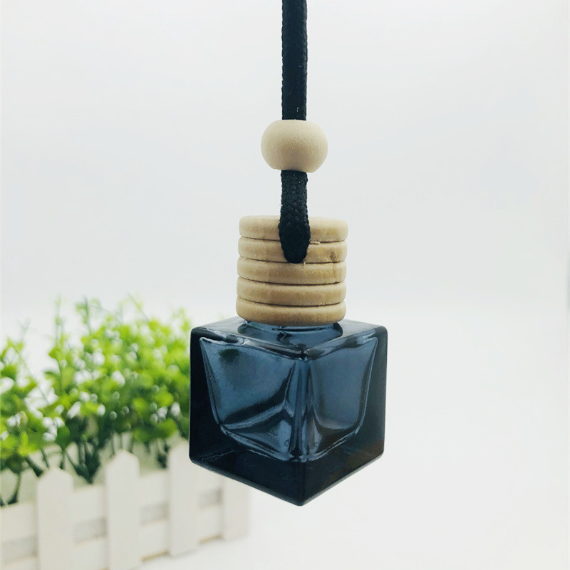 Wholesale 10ml air freshener diffuser empty frosted black car hanging perfume bottle with wooden cap